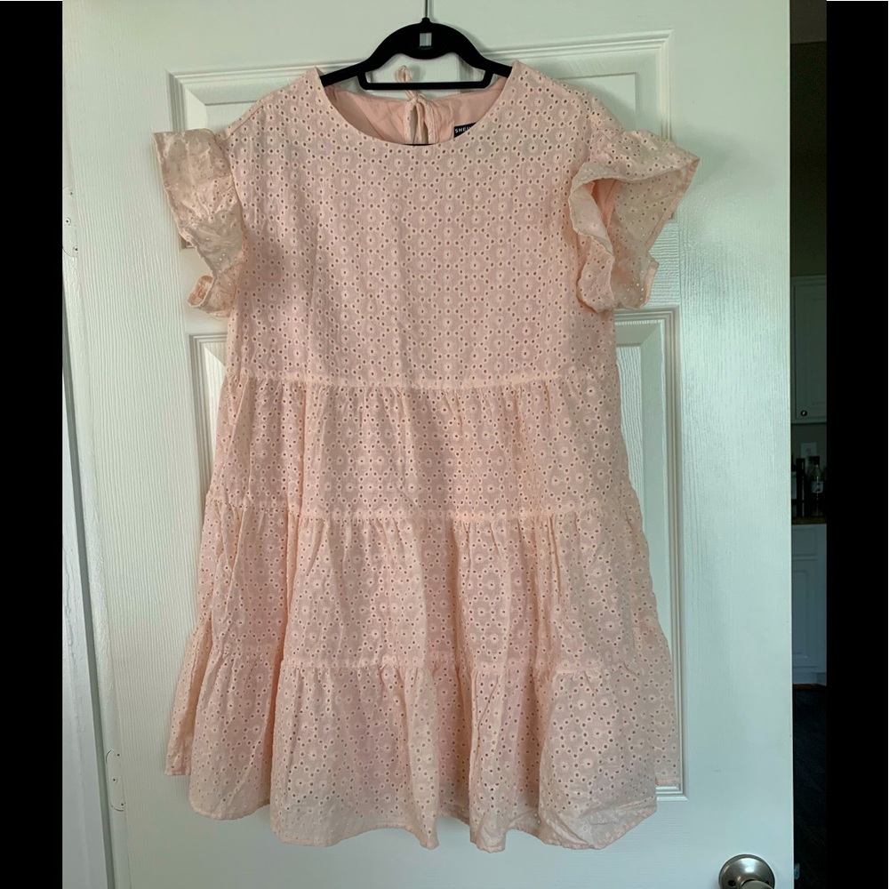 SHEIN light pink eyelet dress. Super comfortable!
